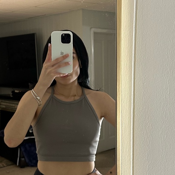 Gray Halter Crop Top - Picture 1 of 3